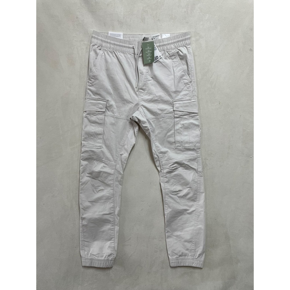 HM Slim Fit Tapered Cargo Pants Beige Jogger Elastic Waist 548073 Womens Size M